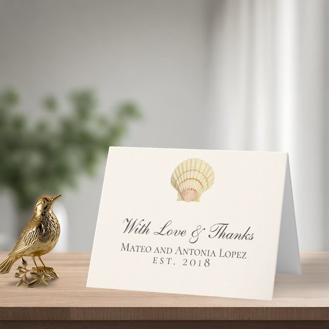 Carte De Remerciements Mariage simple coquille vintage (Vintage Scallop Single Seashell Wedding Thank You Card)