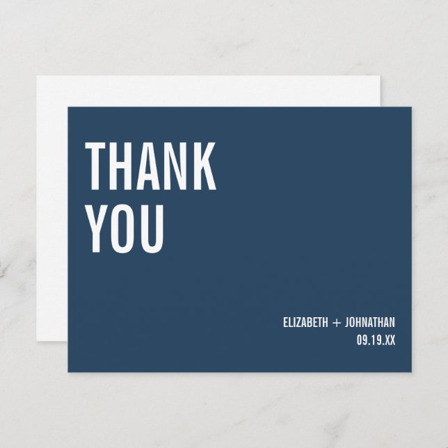 Carte De Remerciements Mariage simple de typographie marine (Devant / Derrière)