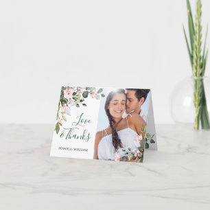 Carte De Remerciements Mariage simple Eucalyptus Blush Rose Roses