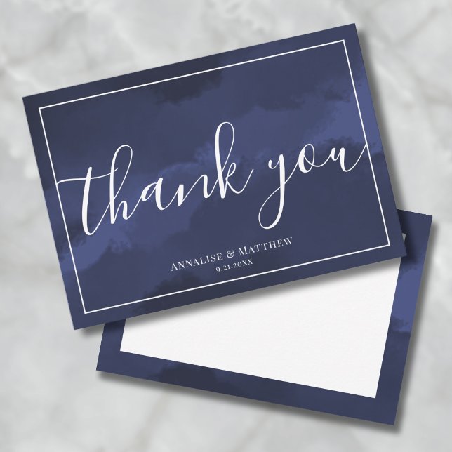 Carte De Remerciements Mariage simple moderne élégant bleu marine (Simple Modern Elegant Wedding Navy Blue Thank You Card)