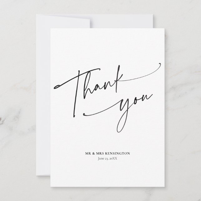 Carte De Remerciements Mariage Simple Moderne Élégant Script (Devant)