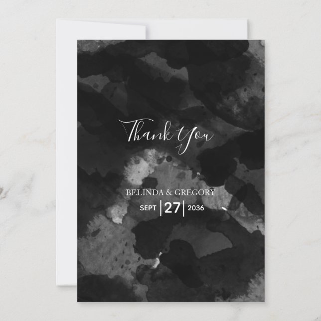 Carte De Remerciements Mariage Simple Noir Blanc (Dos)