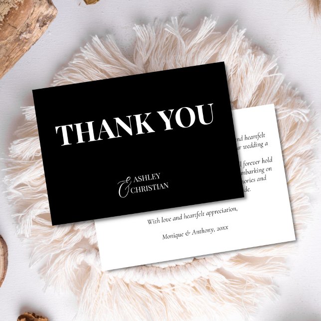 Carte De Remerciements Mariage simple noir et blanc (Black and white elegant simple wedding thank you cards black thank you cards)