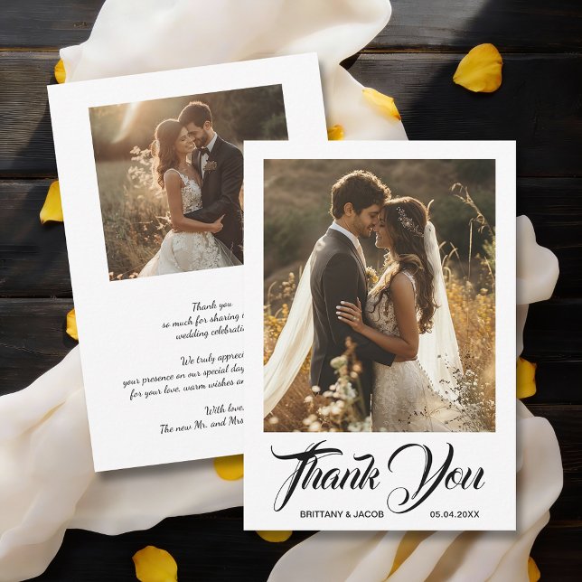 Carte De Remerciements Mariage Simple Photo Moderne (Modern wedding photos flat thank you cards, default size 3.5" x 5")