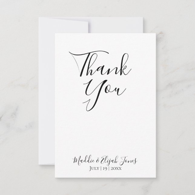 Carte De Remerciements Mariage, Simple, Script, Remerciements Noir & Blan (Devant)