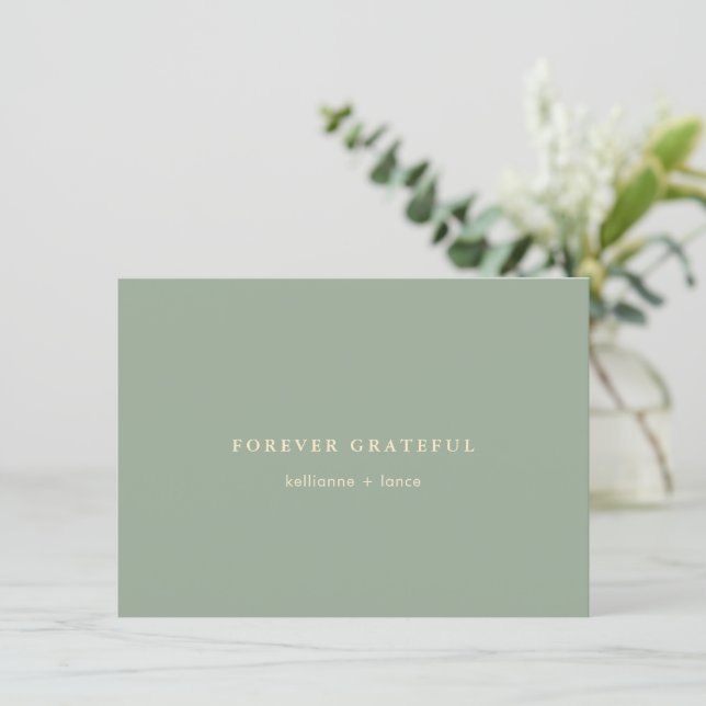 Carte De Remerciements Mariage Simple Vert Sauge Moderne (Debout devant)