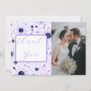 Carte De Remerciements Mariage Soleil Lune Étoiles Noir et Violet Céleste