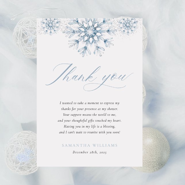 Carte De Remerciements Mariage sous la neige bleue : Baby Shower (Créateur téléchargé)
