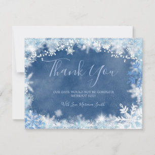 Carte De Remerciements Mariage sous la neige bleue et blanche Flocon de n
