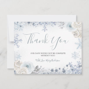 Carte De Remerciements Mariage sous la neige hivernale Flocon de neige Sh