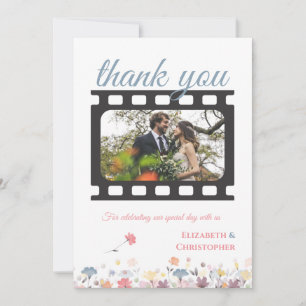 Carte De Remerciements Mariage sur le thème du cinéma aux fleurs à l'aqua