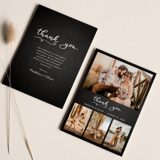 Carte De Remerciements Mariage Tableau Multi Photo | Script de remercieme (Créateur téléchargé)