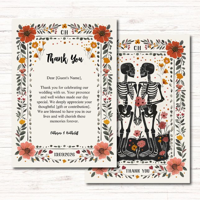Carte De Remerciements Mariage Tarot Squelette de Style Boho Letterpress (Créateur téléchargé)