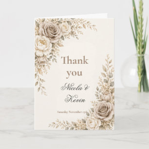 Carte De Remerciements Mariage Taupe et Ivoire