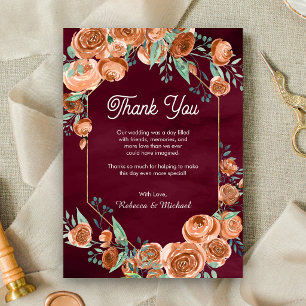 Carte De Remerciements Mariage Terracotta Floral Bourgogne