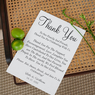 Carte De Remerciements Mariage texte Calligraphie simple
