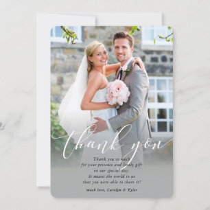 Carte De Remerciements MARIAGE THANKS photo calligraphie élégante ovelay