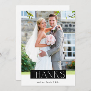 Carte De Remerciements MARIAGE THANKS photo moderne chic serif superposit
