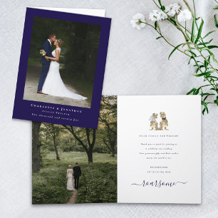 Carte De Remerciements Mariage Thème Dinosaure Photo Bleu Marine Blanc