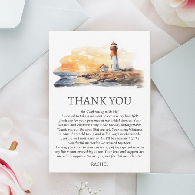 Carte De Remerciements Mariage Thème Marin Phare de Plage (Créateur téléchargé)
