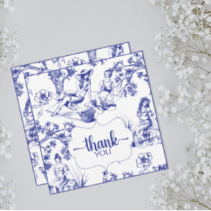 Carte De Remerciements Mariage Toile de Jouy Bleue et Blanche