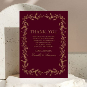 Carte De Remerciements Mariage toile florale bordeaux champagne cadre