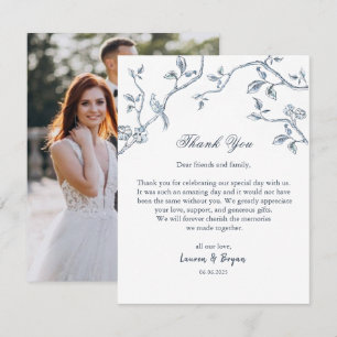 Carte De Remerciements Mariage toile française bleu et blanc plat