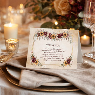 Carte De Remerciements Mariage Tournesol Bourgogne Automne