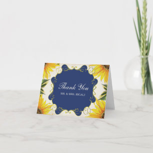 Carte de remerciements Mariage tournesol et bleu