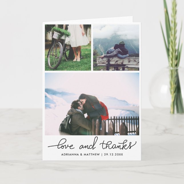 Carte De Remerciements Mariage Trois Photos Amour Et Script (Devant)