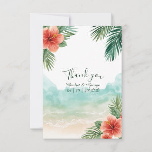 Carte De Remerciements Mariage Tropical Côte Hawaïenne à l'Hibiscus de Pl
