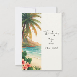 Carte De Remerciements mariage tropical côtier Hawaï Palm Aloha