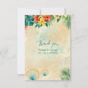Carte De Remerciements Mariage tropical floral Hawaï aquarelle coquillage