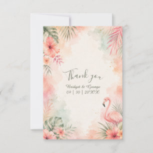 Carte De Remerciements Mariage Tropical Floral Vintage Flamant Rose