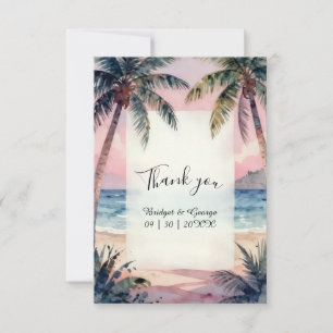Carte De Remerciements Mariage tropical Hawaï plage palmiers coucher de s