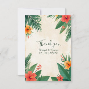 Carte De Remerciements Mariage Tropical Hawaïen Hibiscus Orange Rouge