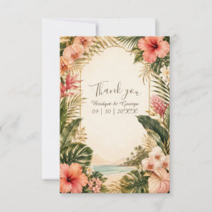 Carte De Remerciements Mariage Tropical Luxueux avec Plumeria Blanc