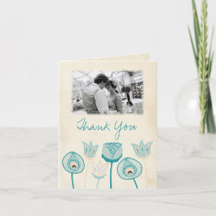 Carte de Remerciements Mariage Turquoise Bleu Ivoi