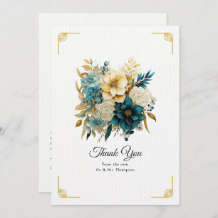 Carte De Remerciements Mariage turquoise et or Floral