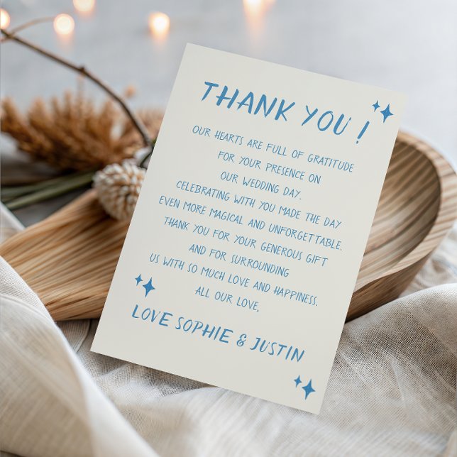 Carte De Remerciements Mariage Typographie Écriture Bleue Élégante (Créateur téléchargé)