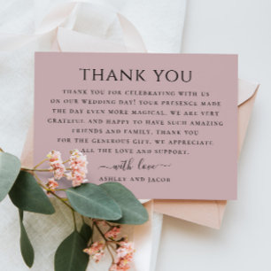 Carte De Remerciements Mariage typographie minimaliste rose poussiéreuse