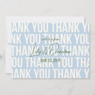 Carte De Remerciements Mariage Typographie Moderne Bleu Poudre & Vert