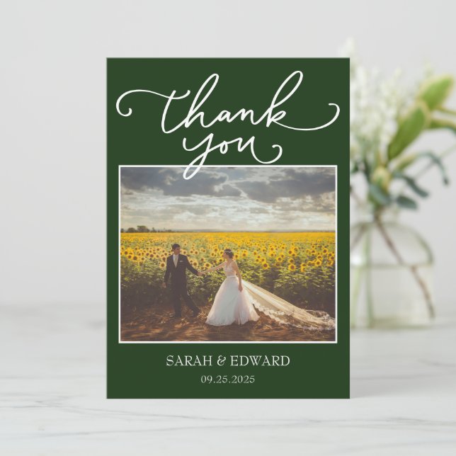 Carte De Remerciements Mariage vert (Debout devant)