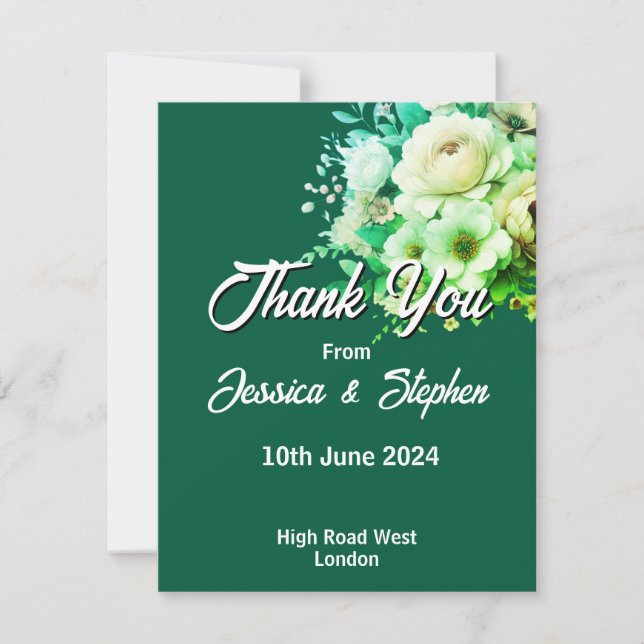 Carte de remerciements Mariage vert (Devant)