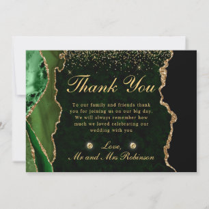 Carte De Remerciements Mariage Vert et Or Faux Paillettes Agate