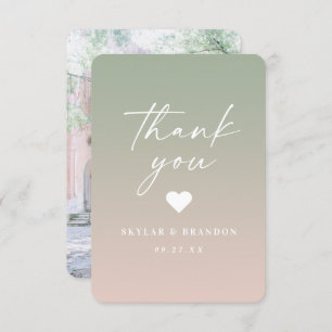 Carte De Remerciements Mariage vert et rose en poudre pour feuille Ombre 