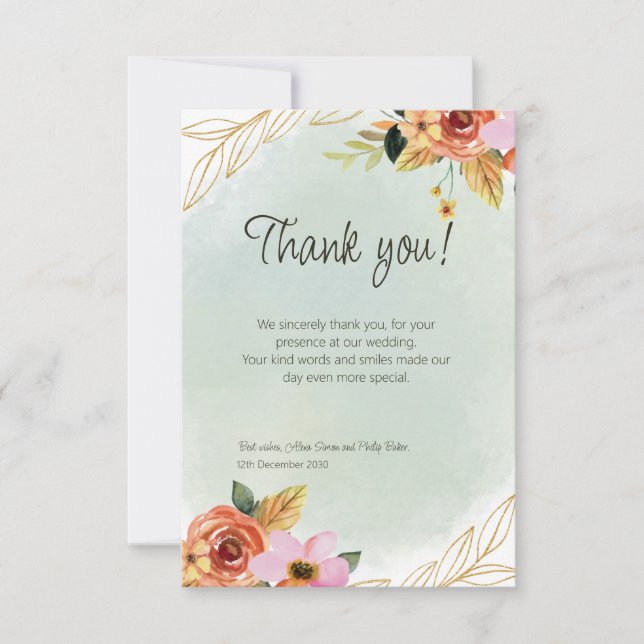 Carte de remerciements Mariage vert Floral (Devant)