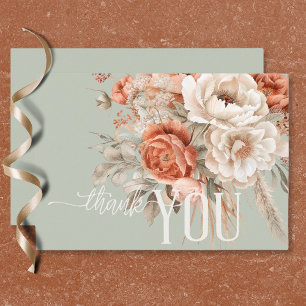 Carte De Remerciements Mariage Vert Floral Bohème Terracotta Abricot & Cr