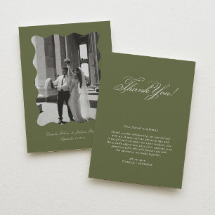 Carte De Remerciements Mariage vert olive photo victorien