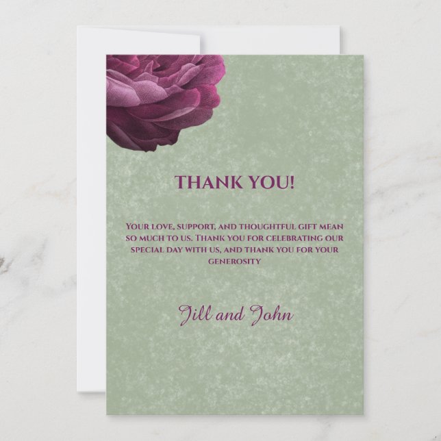 Carte de Remerciements Mariage Vert Sauge (Devant)
